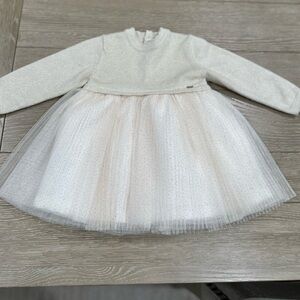Mayoral Pleated Knit Tulle Dress for toddlers Champagne size 12M